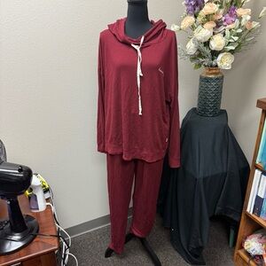 Magnolia Burgundy Lounge Set Hoodie & Jogger Pants XL Cozy Casual